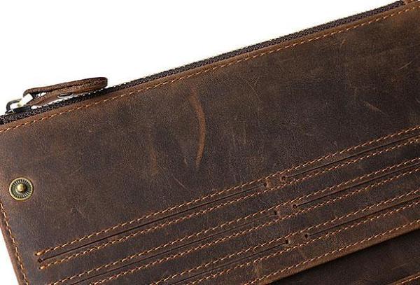Leather Long wallets for Men Wallet Vintage Zipper Credit Cards Wallet for Men Bifold