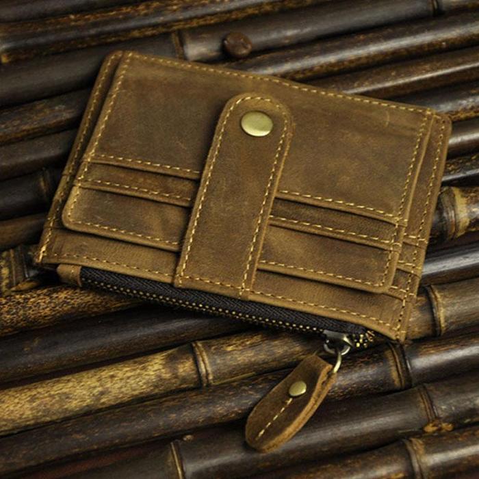 Vintage Leather Mens Front Pocket Wallet Slim Wallet for Men