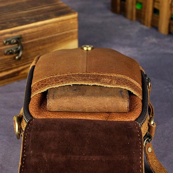 Mens Leather Small Belt Pouch Side Bag Holster Belt Case Waist Pouch for Men