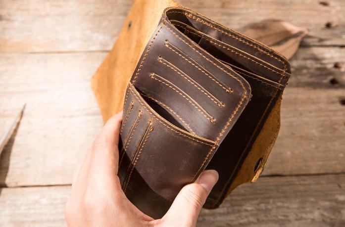 Vintage Slim long Wallets Leather Mens Coffee Wallet Long Wallet for Men