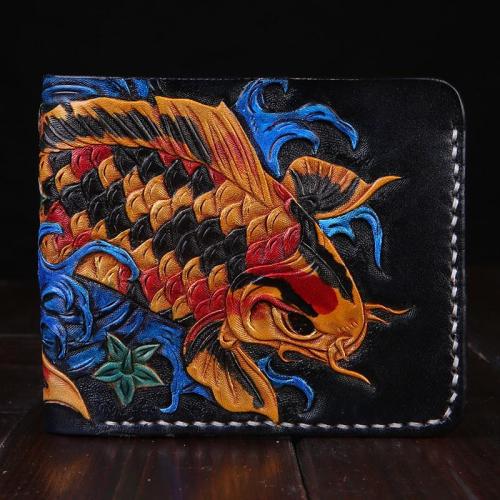 Handmade Leather Carp Mens billfold Wallet Cool Leather Wallet Slim Wallet for Men