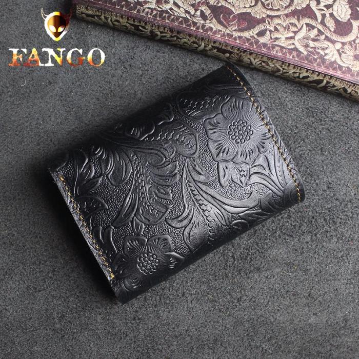 Handmade Leather Floral Mens Trifold Cool billfold Wallet Card Holder Small Card Slim Wallets for Men
