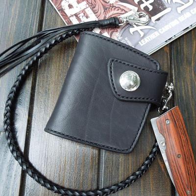 Handmade Leather Biker Wallet Mens Cool Short Chain Wallet Trucker Wallet with Chain