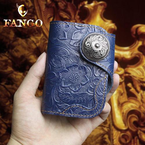 Handmade Leather Floral Mens Cool Short Wallet Card Holder Small Card Slim Wallets for Men