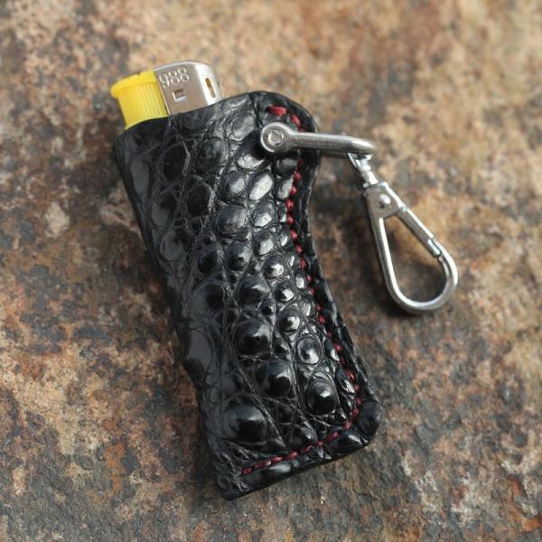 Cool Mens Leather Black disposable Lighter Case with Loop lighter Holder with clips