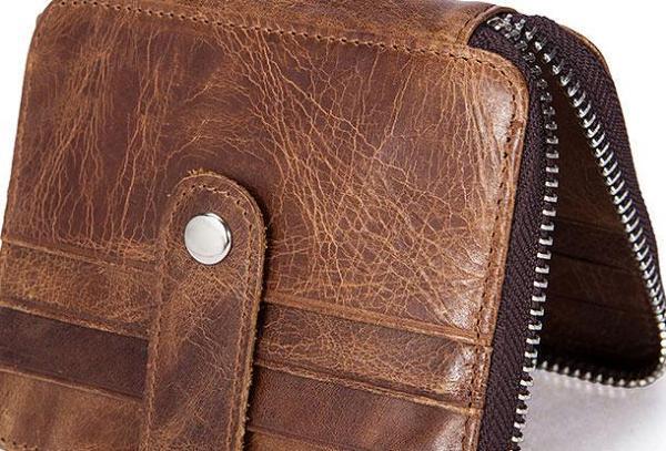 Cool Leather Small Slim Zipper Wallet billfold Wallet Card Wallets For Men