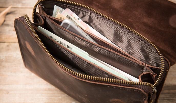 Cool Leather Mens Large Long Zipper Clutch Wallet Long Wallet for Men