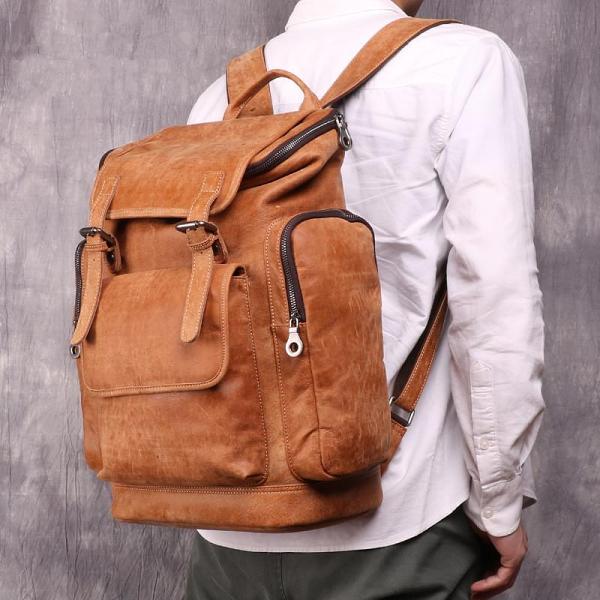 Trendy Brown Leather Men's 15'' Laptop Backpack Travel Backpack School Backpack For Men