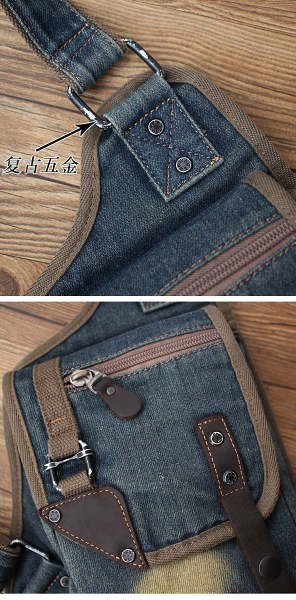 Blue Denim Mens Biker Sling Pack Chest Bag Vintage Denim Sling Bag For Men