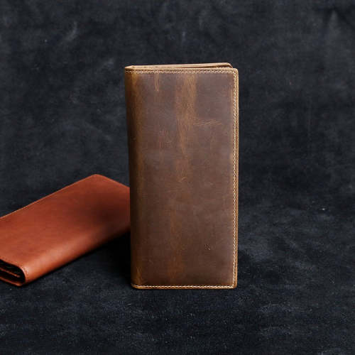 Genuine Leather Mens Cool Long Leather Wallet Zipper Clutch Wristlet Wallet for Men