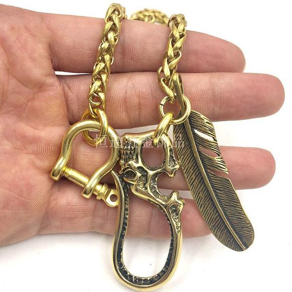 Cool SKull Brass Feather 19‘?Rock Wallet Chain Biker Pants Chain Jeans Chain Jean Chain for Men