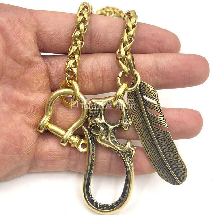 Cool SKull Brass Feather 19‘?Rock Wallet Chain Biker Pants Chain Jeans Chain Jean Chain for Men