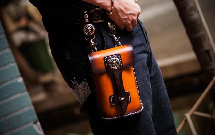 Handmade Biker Leather Belt Pouch Mens Cases Waist Bag Hip Pack Belt Bag Fanny Pack Bumbag for Men