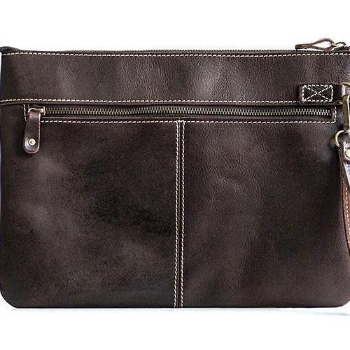 Handmade Leather Mens Cool Long Leather ipad bag Bifold Clutch Wallet for Men