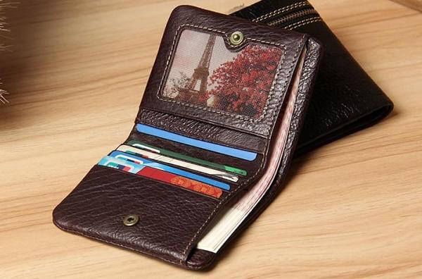 Handmade Genuine Leather Mens Cool billfold Leather Wallet Men Small Wallets Bifold for Men