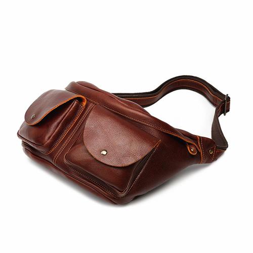 Brown Leather Large Fanny Pack Mens Leather Belt Bag Crossbody Fanny Pack for Men