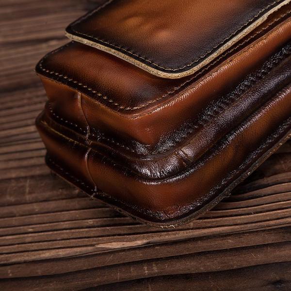 Oiled Brown Leather Cell Phone Retro Belt Pouch for Men Waist Bags BELT BAG For Men