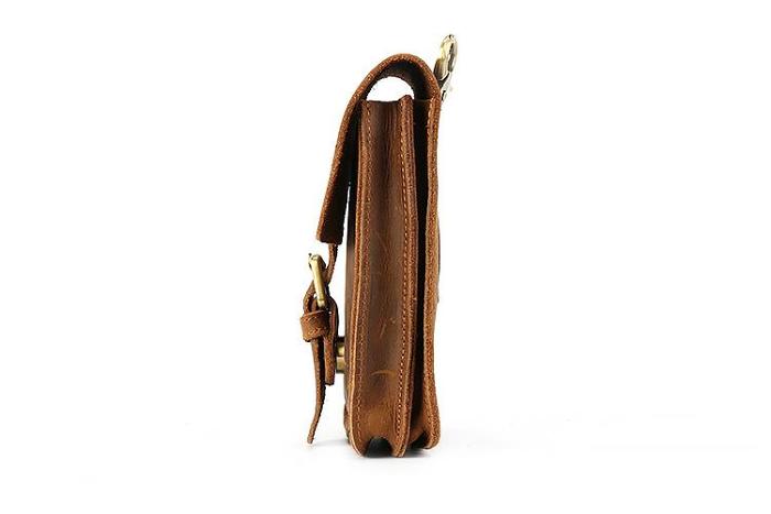 Vintage Brown Leather Men's Belt Pouch Cell Phone Holster Belt Bag For Men