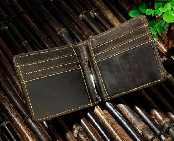 Cool Leather Mens Slim Small Wallet Money Clip Front Pocket Wallet for Men
