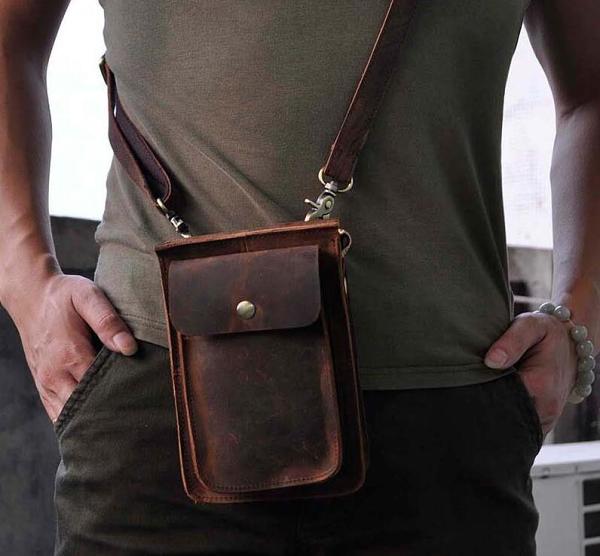 Leather Belt Pouch Mens Small Cases Waist Bag Hip Pack Belt Bag Fanny Pack Bumbag for Men