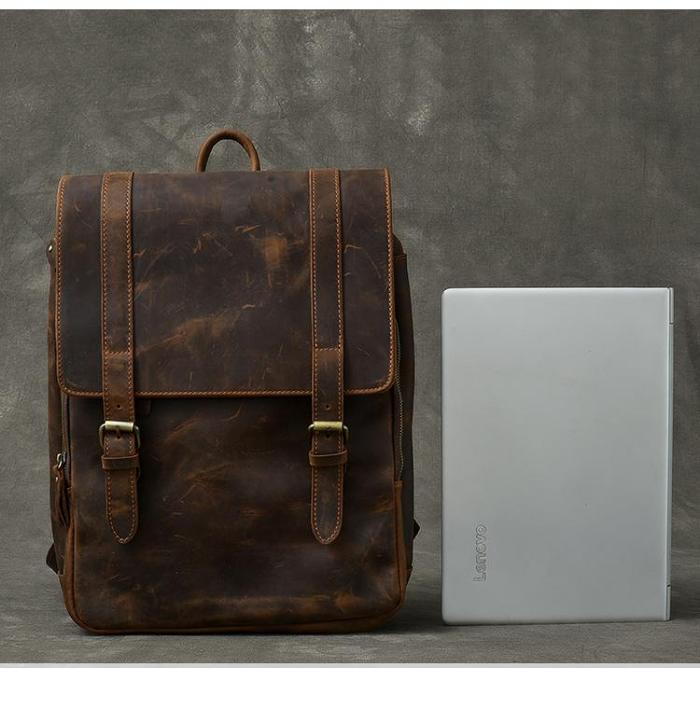 Cool Leather Mens 14 Dark Brown Hiking Backpack Travel Backpack College Backpack for Men