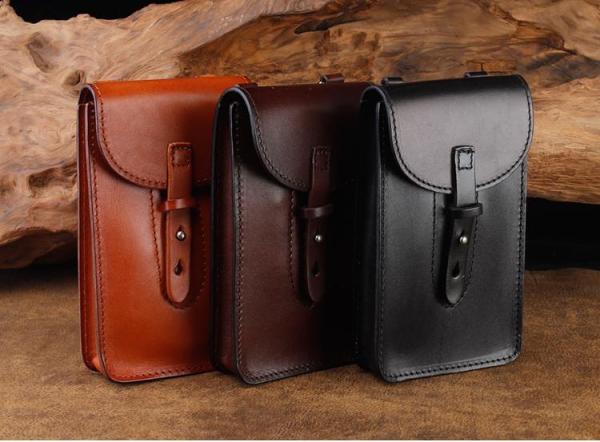 Cool Leather Mens Biker Cell Phone Holster Belt Pouch Side Bag Shoulder Bag for Men