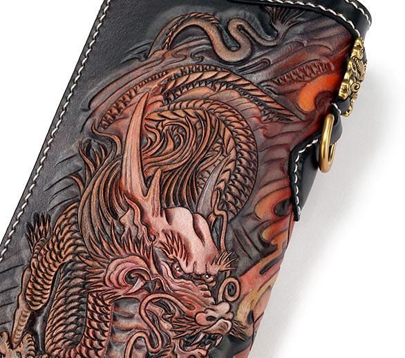 Handmade Leather Acalanatha Mens Chain Biker Wallet Cool Leather Wallet With Chain Wallets for Men