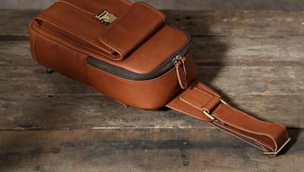 Handmade Leather Mens Cool Chest Bag Sling Bag Crossbody Bag Travel Bag Hiking Bag for men