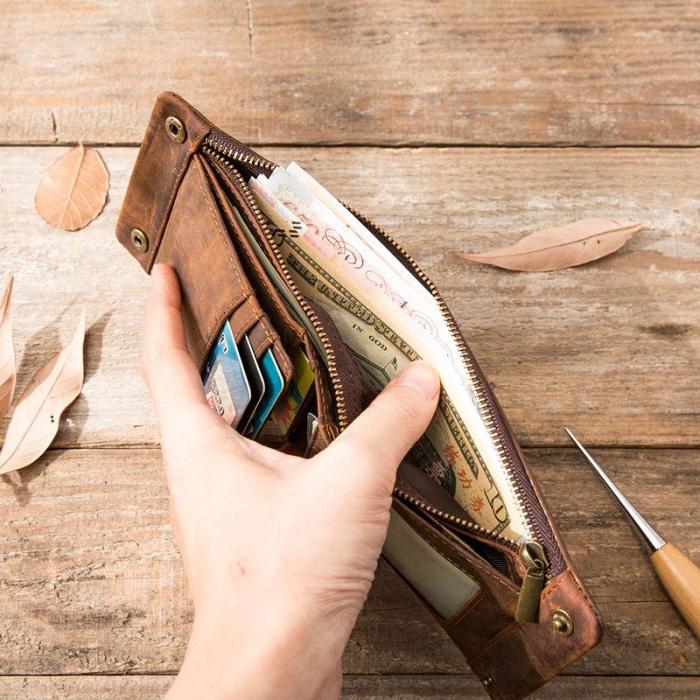 Cool Leather Mens Slim Small Wallets Bifold Vintage billfold Wallet for Men