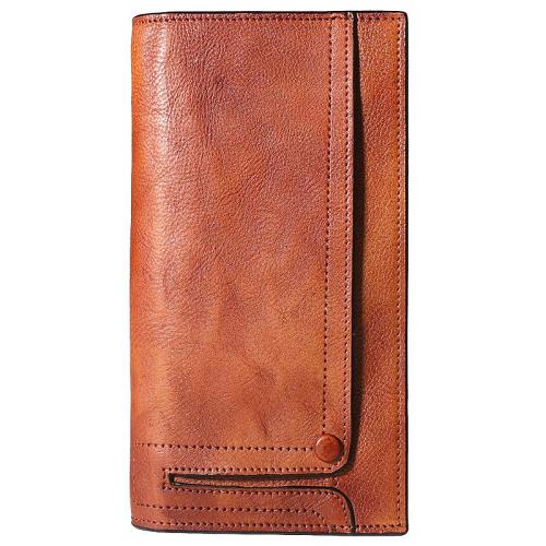 Cool Leather Brown Mens Long Wallet Gray Buckled Long Wallet Bifold Clutch Wallet Card Wallet for Men