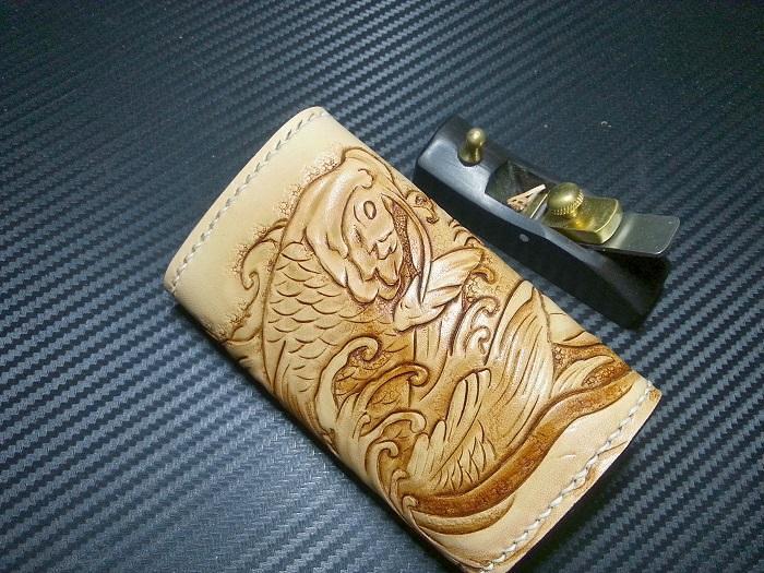Handmade Leather Tooled Carp Flower Biker Mens Cool Car Key Wallet KeyChain for Men