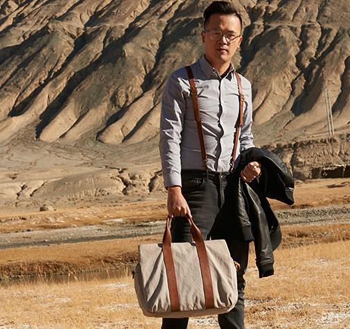 Mens Leather Canvas Travel Bag Canvas Handbag Canvas Weekender Bag for Men