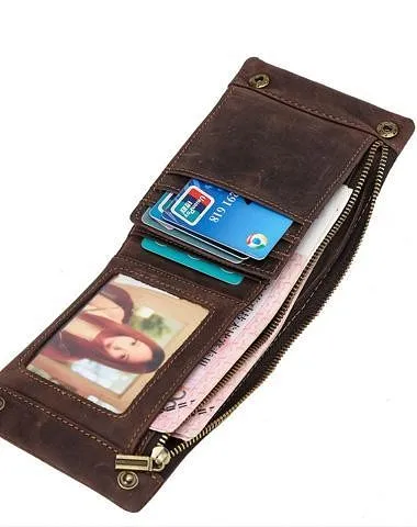 Leather Small Mens Wallet Bifold Vintage billfold Wallet for Men