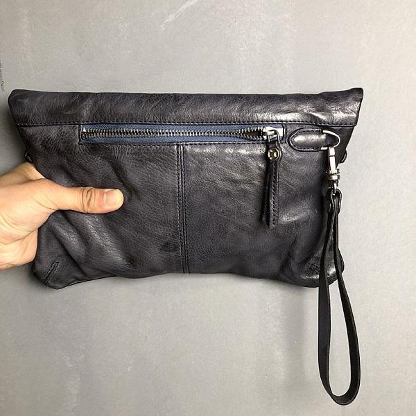 Handmade Genuine Leather Women Mens Clutch Cool Slim Wallet Zipper Clutch Wristlet Wallet for Men
