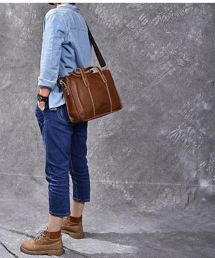 Handmade Leather Mens 13 Black Laptop Briefcase Business Brown Briefcase For Men