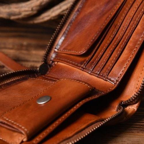 Handmade Leather Mens Cool Wallet Men Braided Wallets Zipper Wallet for Men
