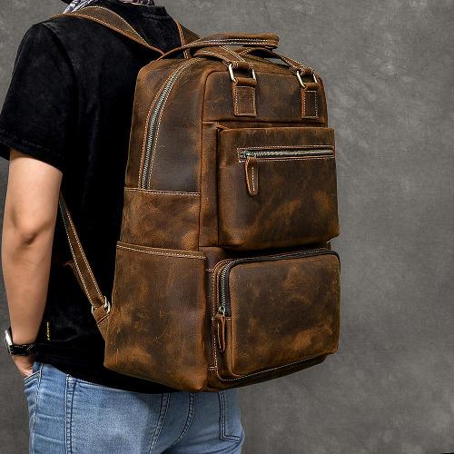 Vintage Brown Leather Mens 16 Laptop Backpack Hiking Backpack Travel Backpack College Bag for Men