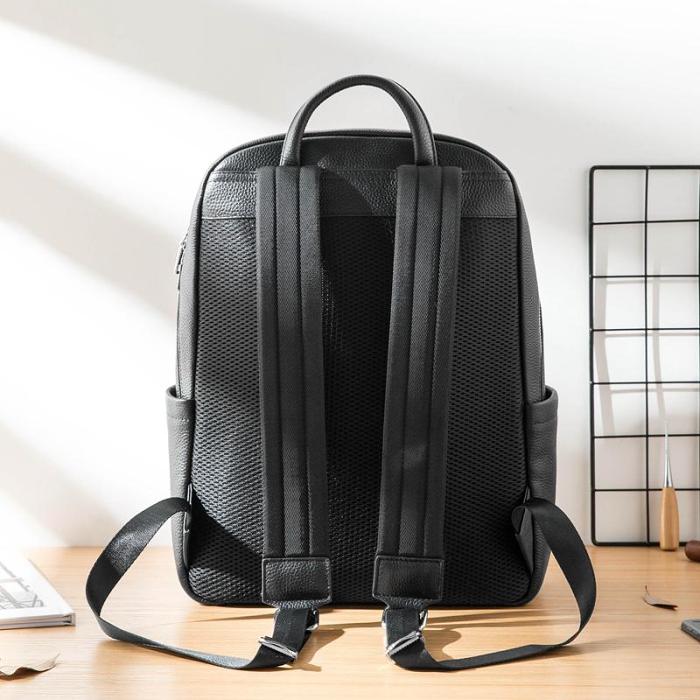 Cool Black Mens Leather Backpacks Travel Backpack 14-inch Laptop Backpack for men