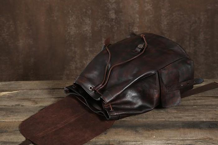 Handmade Leather Mens Cool Backpack Sling Bag Large Travel Bag Hiking Bag for Men