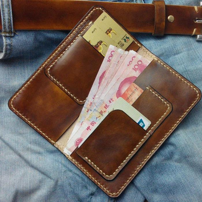 Vintage Tan Leather Bifold Mens Long Wallet Leather Long Wallets for Men