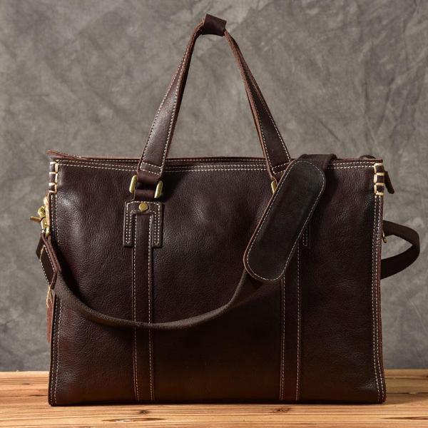 Brown Leather Mens 14 Laptop Briefcase Business Messenger Bag Brown Large Handbag For Men