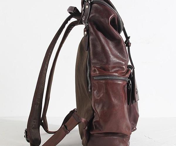 Genuine Leather Mens Cool Backpack Sling Bag Large Black Travel Bag Hiking Bag for men