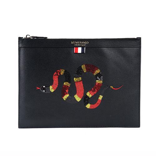 Handmade Leather Mens Clutch Snake Cool Slim Wallet Zipper Clutch Wristlet Wallet for Men