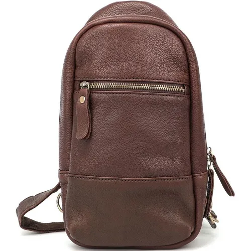 Vintage Dark Brown Leather Mens Chest Bag Red Brown Sling Bag Sling Pack For Men