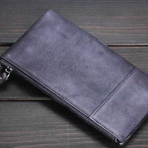 Handmade Leather Mens Cool Long Leather Wallet Wristlet Clutch Wallet for Men