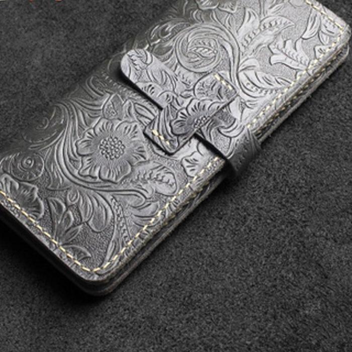 Handmade Leather Floral Mens Cool Travel Long Wallet Card Holder Card Slim Clutch Wallets for Men