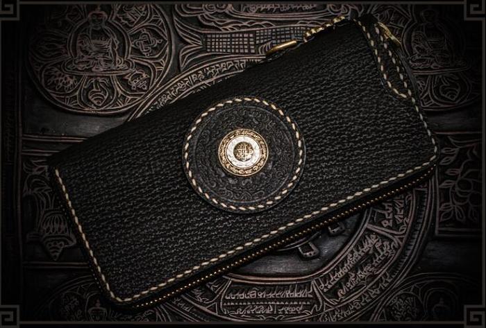 Handmade Leather Tibetan Mens Chain Biker Wallet Cool Leather Wallet Long Clutch Wallets for Men