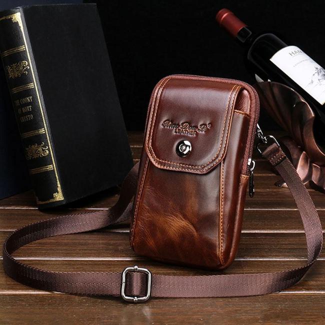 Cool Leather Mens Vintage Small Side Bag Belt Pouch Belt Bag For Men