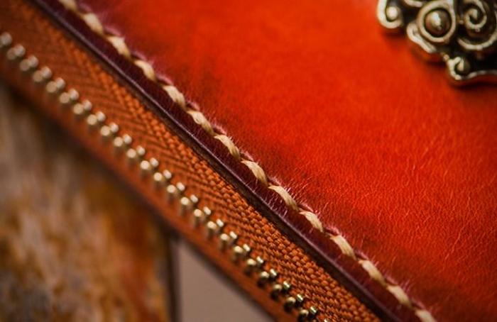 Handmade Leather Tibetan Tooled Mens billfold Wallet Cool Chain Wallet Biker Wallet for Men