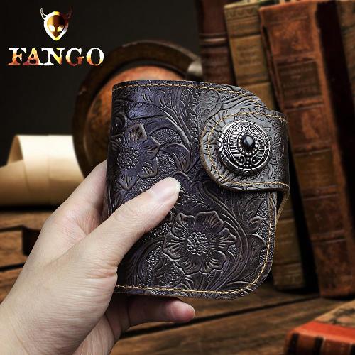 Handmade Leather Floral Mens Cool Biker Wallet Leather Wallet Men billfold Wallets Bifold for Men